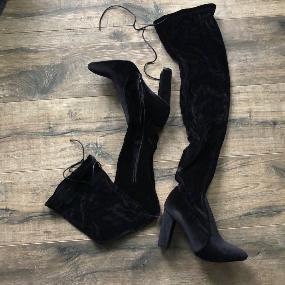 Public Desire Velvet Thigh High Boots